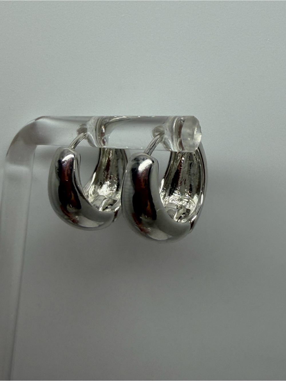Polished Silver Mini Hoop Silver tone Earrings - Sleek Rounded Huggies